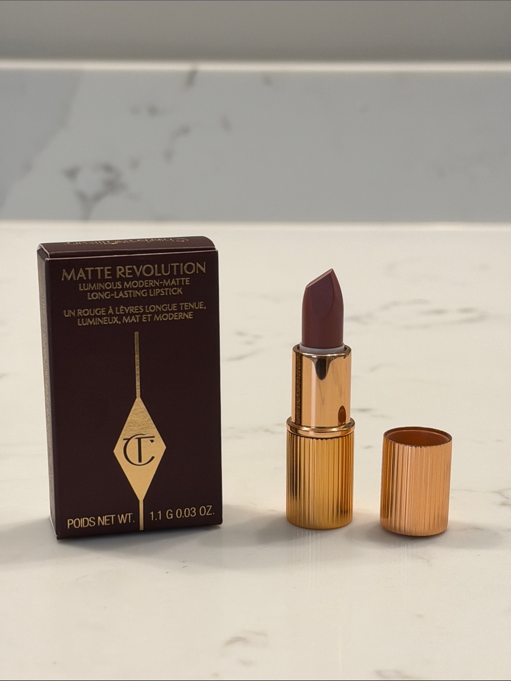 Charlotte Tilbury Matte Revolution hydrating lipstick. Pillow Talk. Travel size!